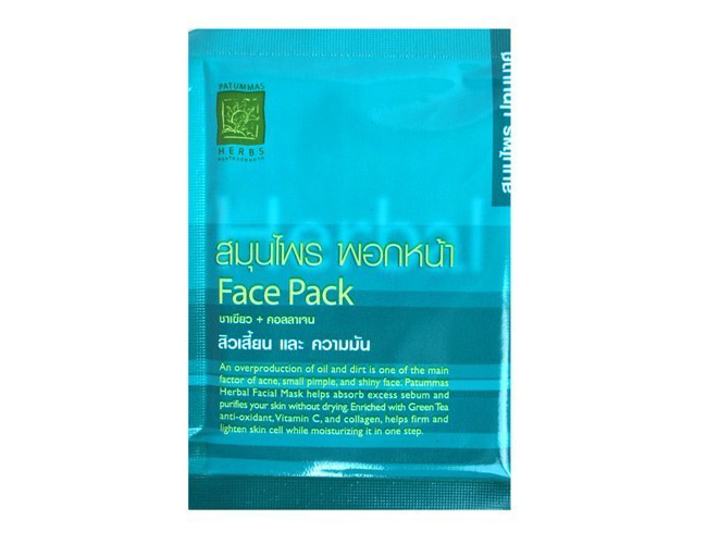 Натуральная маска для лица с экстрактом зеленого чая Supaporn Face Pack Green Tea + Collagen 15 гр. Таиланд