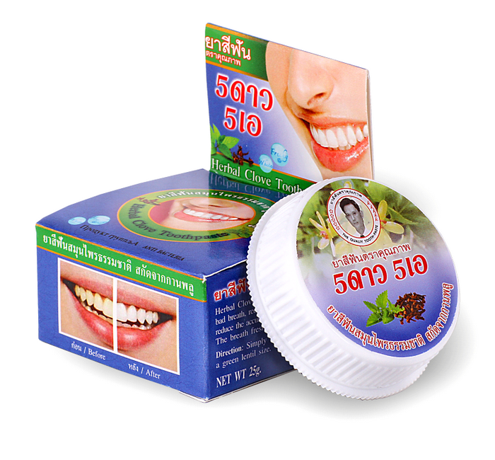 Натуральный круглая Тайская отбеливающая зубная паста 5 Star 5 Гвоздика синяя купить в Москве и Московской области.