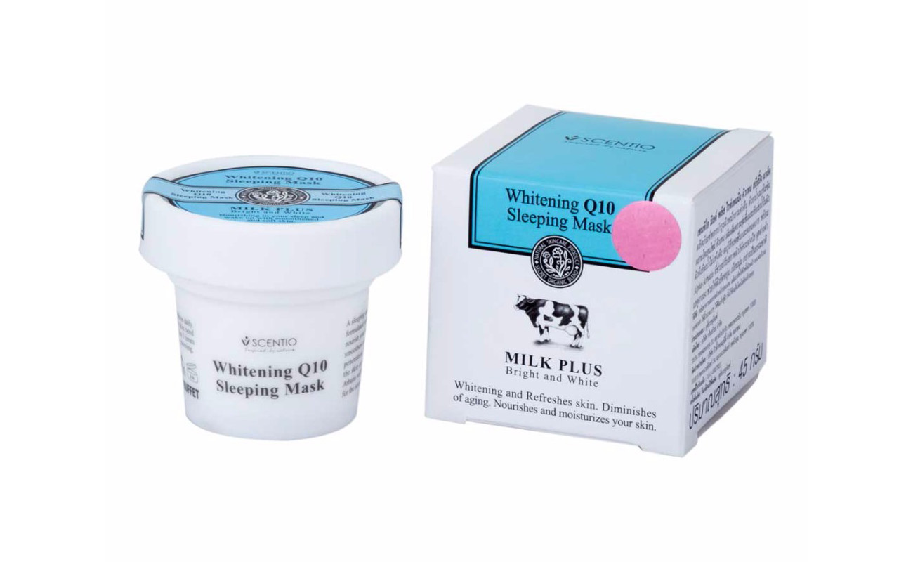 Ночная маска для лица из Тайланда с эффектом отбеливания Whitening Q10 Sleeping Mask Milk Plus Scentio 45 гр. тайская маска Scentio