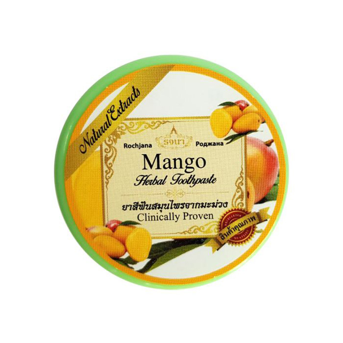 ОРГАНИЧЕСКАЯ ОТБЕЛИВАЮЩАЯ ТАЙСКАЯ ЗУБНАЯ ПАСТА СО ВКУСОМ МАНГО РОДЖАНА MANGO HERBAL TOOTHPASTE ROCHJANA 30 ГР.-rochjana-mango-toothpaste