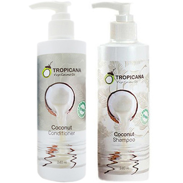 Tropicana Virgin Coconut Oil shampoo and conditioner 240 ml. Thailand